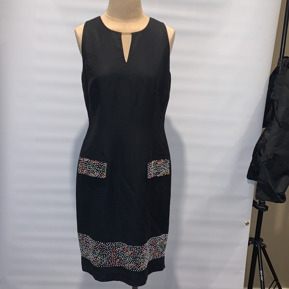D. Morgan black sleeveless dress with bead detail, Size 8